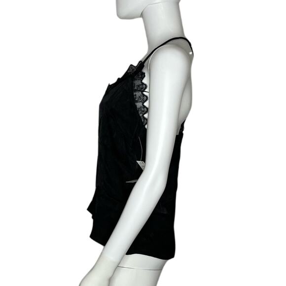 Aqua Women's Black Lace Trimmed V-Neck Lightweight Halter Lacey T-Back Tank sz S - Picture 2 of 3